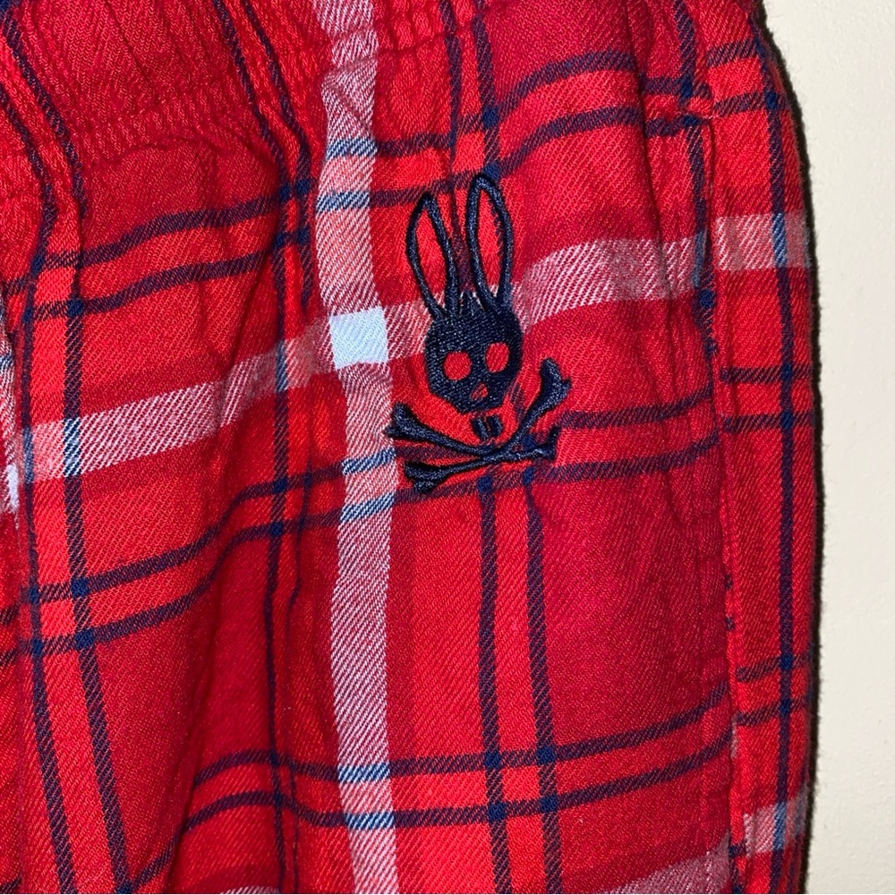 Psycho Bunny Red Plaid Men’s Pajama Bottoms Size Medium Draw String Pockets